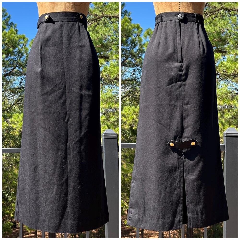 Vintage 80s/90s Black Military Minimalist High Waist Pencil Column Maxi Skirt M